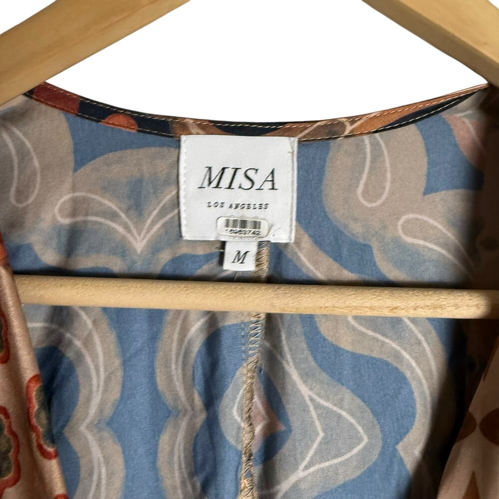 MISA Eliza Patchwork Print Long Sleeve Tie Waist Boho Wrap Midi Dress Size M - Picture 8 of 16